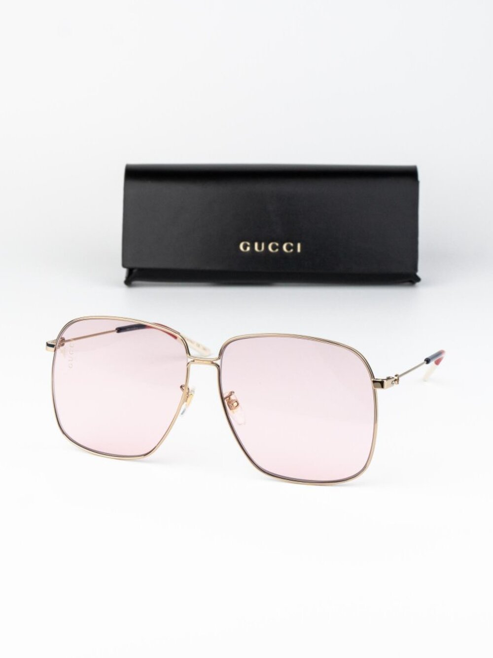 Gucci Women Sunglasses Gold Pink Square GG0394S 004 NEW AUTHENTIC